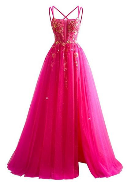 Spaghetti Long Prom Vestidos sin tirantes lentejuelas Beading Sexy Backless Tulle A-Line Lace-Up Plus Tamaño Formal Vestido de fiesta PD11