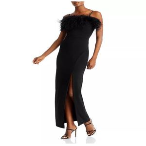 Spaghetti robes de soirée modernes sexy côté fendu cheville longueur robes de soirée noires robes longues et robe de bal de soirée avec des plumes