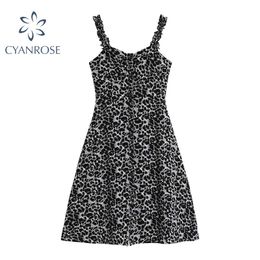 Spaghetti riem gewas vest jurk luipaard print streetwear gothic hoge taille slanke sexy mini jurken partij club e-girl losse 210417