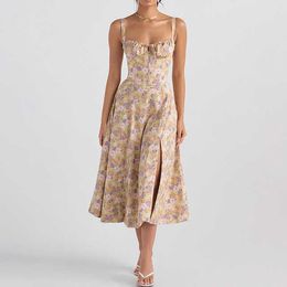 Robe à bretelles Spaghetti pour femmes 2023 nouvelle mode décontracté robe d'été florale élégante mince à lacets dos nu robe Y2k