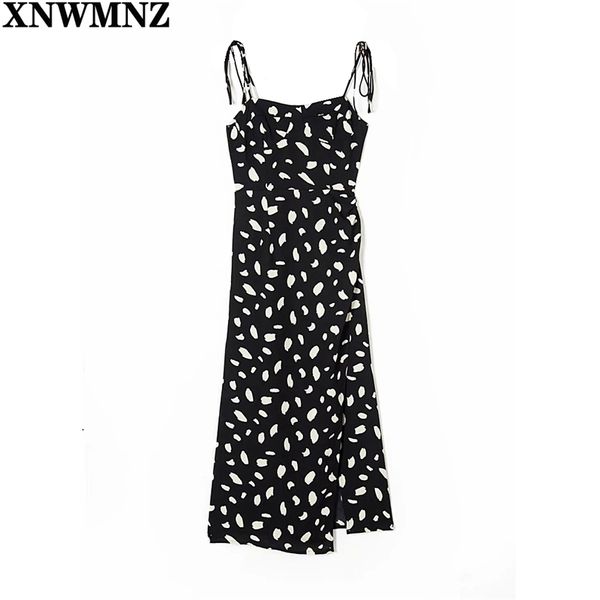 Vestido de tirantes de espagueti para mujer sin espalda con cuello en V verano fuera del hombro estampado de leopardo negro dividido midi playa vestidos de fiesta sexy 210520