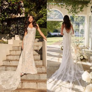 Spaghetti Strap Lace Applique Trailing Sirène Robe De Mariée Illusion Avec Sans Manches Sur Mesure Longueur De Plancher Robes De Mariée Robe De Mari￩e