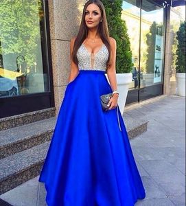 Spaghetti band Sexy Cocktail Party Jurken Diepe V-hals Pailletten Kant Royal Blue Prom Dress Personalized Bridal Gast Dress Formal Town