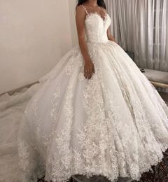 Robe de mariée Sexy à bretelles Spaghetti, avec des Appliques en dentelle, grande taille, dubaï, saoudien, arabe, avec traîne