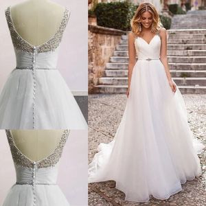 Spaghetti riemen Backless Wedding Dress 2022 Rhinestones Crystal Bridal Jurk Real Image Custom Made Made Made