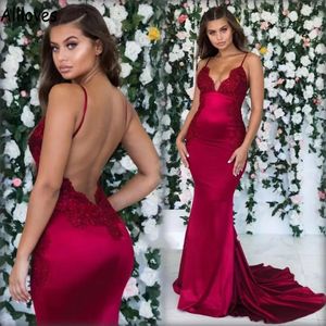 Bourgondische satijnen zeemeermin bruidsmeisje jurken lang voor bruidsmeisje formele jurken spaghetti riemen kant appliqued plus size dames bruiloft slijtage vestidos de festa al6385