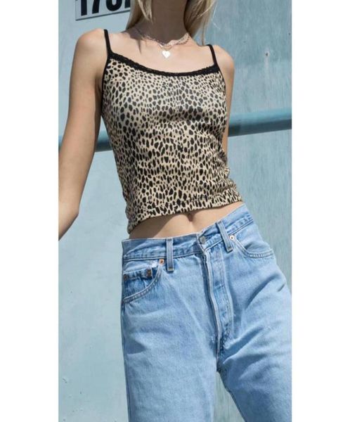 Camisetas sin mangas con tirantes finos, top sin mangas de encaje con estampado de leopardo o chaleco sin mangas de brandy melville de verano 9709420