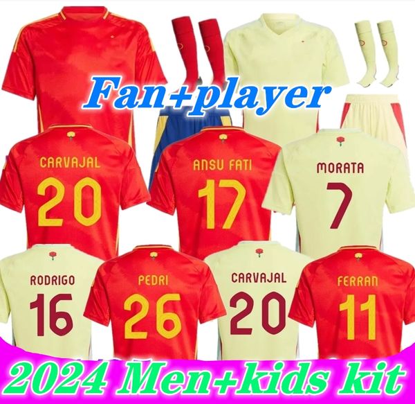 Espagne 24 25 Jersey de football Morata Ferran Asensio 2024 Maillot de football de l'équipe nationale espagnole 2025 Fans Joueur Hommes Enfants Kit Set Home Away Camisetas Espana Rodri Olmo