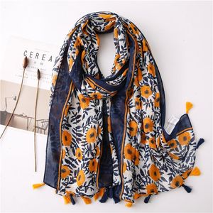 España moda Margarita Floral borla viscosa chal bufanda señora estampado suave Pashmina estola Wrap Snood Bufandas musulmán Hijab Sjaal