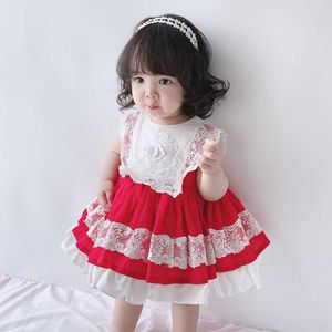 Espagne Enfants Vêtements Été Filles Robes Espagnoles Bébé Lotia Rouge Dentelle Robes De Bal Infantile Anniversaire Tenues Baptême Robes 210615