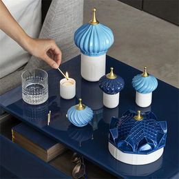 Espagne Lladr Design Candelabra Ceramic Candle Howder Tank Tank Home Decorative Cup Jewerlly Box Roof Pagoda Cafts 240323