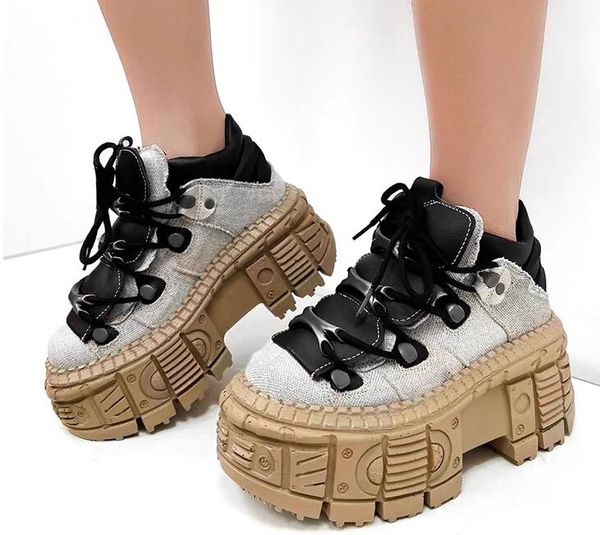 Espagne à paillettes de créateurs Femmes Punk Loafers Plateforme Couleurs contrastées Sneakers Fleurs Plat Heel Round Lady Party Single Chaussures 504