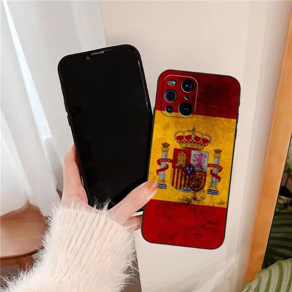 España Case de teléfono de la bandera española para Oppo Find x3neo x5pro x3pro reno6 7 proplus a16 a54 a57 k9 k9s a74 a93 a94 cubierta negra