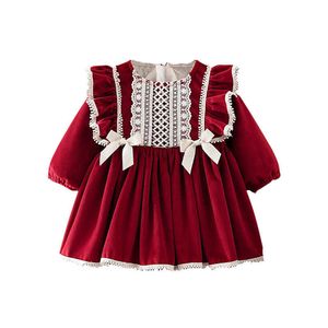 Espagne Style Enfants Robe Toddler Filles anniversaire Nouvel An Fête Rouge Dentelle Bébé Filles Fantaisie Fête Princesse Robe épaissir robe Q0716