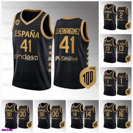 Spanje Team 100 Centennial custom zwart Espana jersey Tyson Perez Lorenzo Brown Marc Gasol Willy Hernangomez Pau Gasol Juan Hernangomez