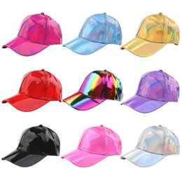 Spakly Hat Stage Wear Laser PU lederen baseballcap Holografische metallic kleur hoed Regenboog reflecterende hiphop Rave Casual pet Verstelbaar voor heren Dames