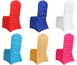 Spandex Chair Covers Rosette Rose Flower Design Couverture de chaise lycra pour le banquet de mariage El Decoration2649568