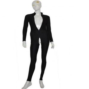 Spandex Lycra Unisex Sexy Zwarte Zentai Catsuit Second Skin Bodysuit met Rits aan de Voorkant en Kruis Zipper254B