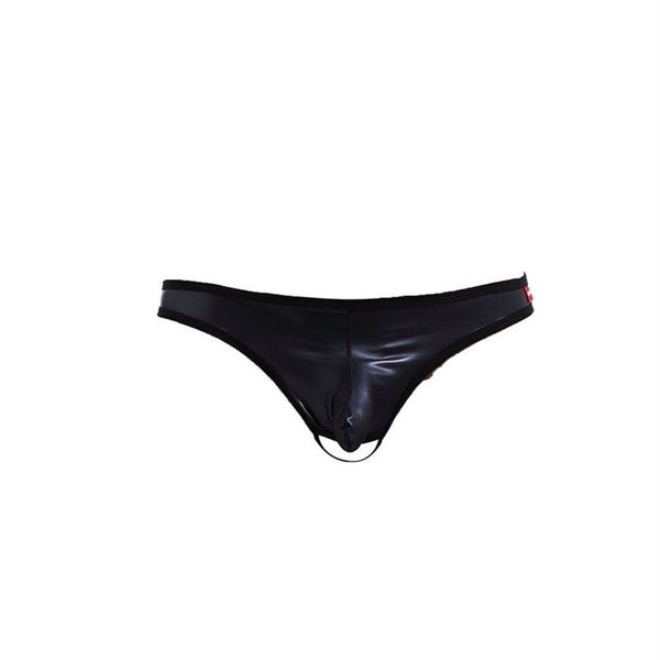 Spandex Hommes Sexy Strings G String Jockstrap Sous-vêtements Gay Noir Faux Cuir Fesses Ouvertes Unedrpants Crotchless Sissy Culotte Thongs298Q