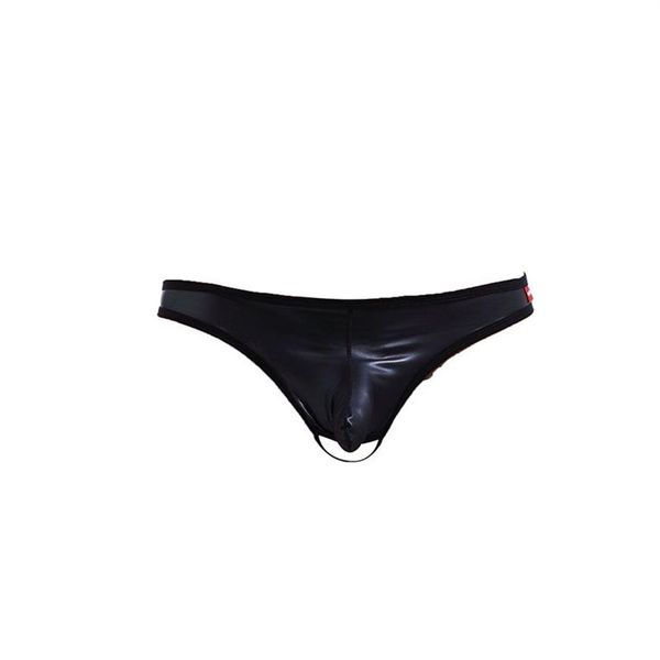 Spandex Hombres Sexy Tangas G String Jockstrap Ropa interior gay Negro Cuero de imitación Abierto Butt Unedrpants Crotchless Sissy Bragas Thongs239s