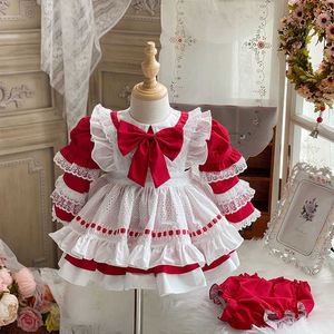 Espagnol Bébé Robe Enfants Vintage Royal Robes De Bal Filles Lolita Robes infantile Boutique Vêtements Enfants Rouge Anniversaire Robe 210615