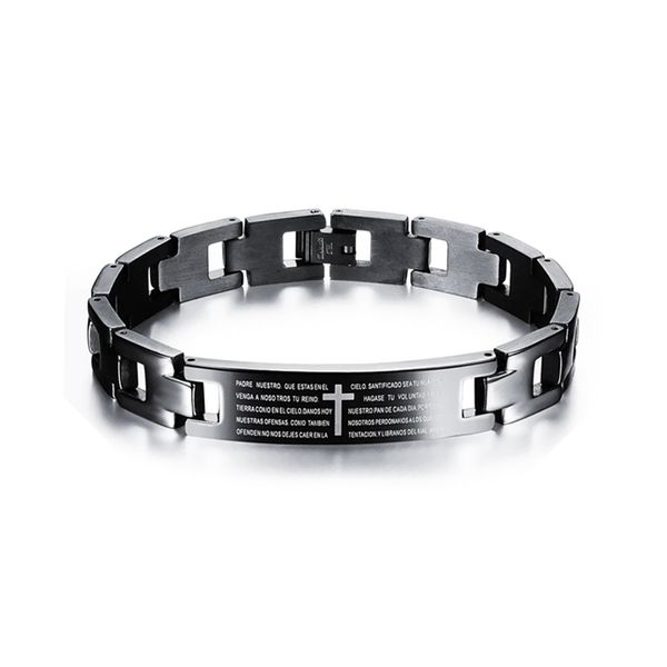 Bible espagnole les bracelets de prière du Seigneur corrosion du bracelet en acier au titane pour hommes plaqué noir bijoux cadeau pour homme 22cm * 1.1cm