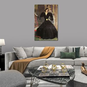 Spaans platteland canvas kunstwerk Clotilde in een zwarte jurk Joaquin Sorolla schilderij handgemaakte hoge kwaliteit rustruimte decor