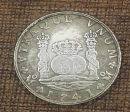 Moneda de plata de cobre antigua de 1741, doble columna española, moneda de plata extranjera, diámetro 38mm3608524