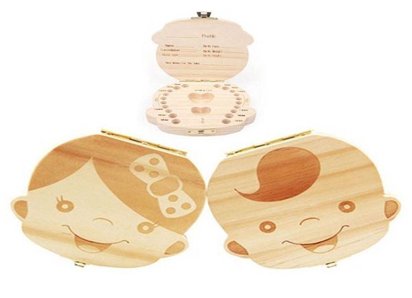 Boîte à dents anglaise espagnole pour bébé sauvegarde de dents de lait boysgirls Image Boîtes de rangement en bois cadeau créatif pour les enfants kit de voyage 2 styles8289773