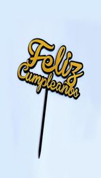 Spanish Feliz Cumpleanos Cake Topper Creatlve 3D Letters Joyeux anniversaire Gâteau acrylique Topper pour les décorations de fête d'anniversaire3051341