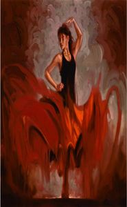 Flamenco espagnol art peint à huile peinte à la main dansant femme grande toile pour décoration murale1584291