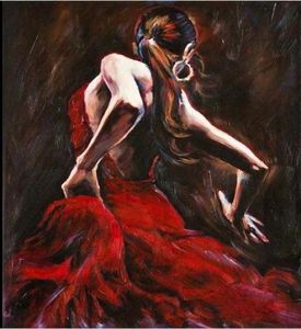 Danseuse de flamenco espagnole en robe rouge Portrait peint à la main Art peinture à l'huile sur toile épaisseMulti tailles disponibles P00325566355