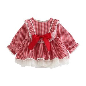 Espagnol fille robe enfant en bas âge Boutique rouge Plaid bébé filles à manches longues coton robes printemps été espagne vêtements 210615