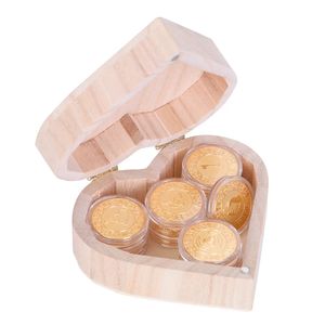 Mariage d'or espagnol Arras de Boda Unity Coins Set with Heart Wood Box Party Cérémonie Favors Jeuts Jewlery Cadeaux 240411