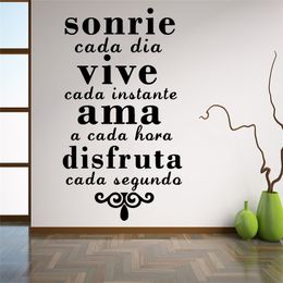 Citations inspirantes espagnoles autocollant Mural sourire tous les jours en direct à chaque instant vinyle Art Mural stickers muraux décoration de la maison RU113