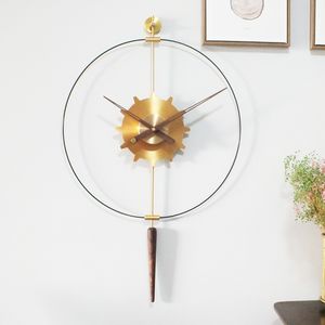 Reloj de pared grande con decoración minimalista nórdica española, sala de estar, fondo moderno y creativo, reloj artístico silencioso de un solo polo y engranaje de una sola vuelta