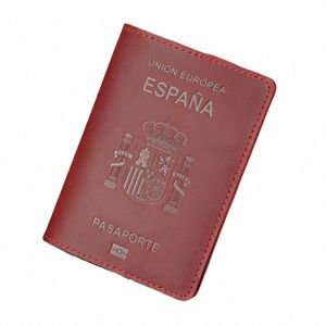 Titular del pasaporte español Titular del documento Capa de cuero de vaca Tarjeta de embarque vintage Monedero Bolsa de tarjeta Conjunto en stock I7AC #