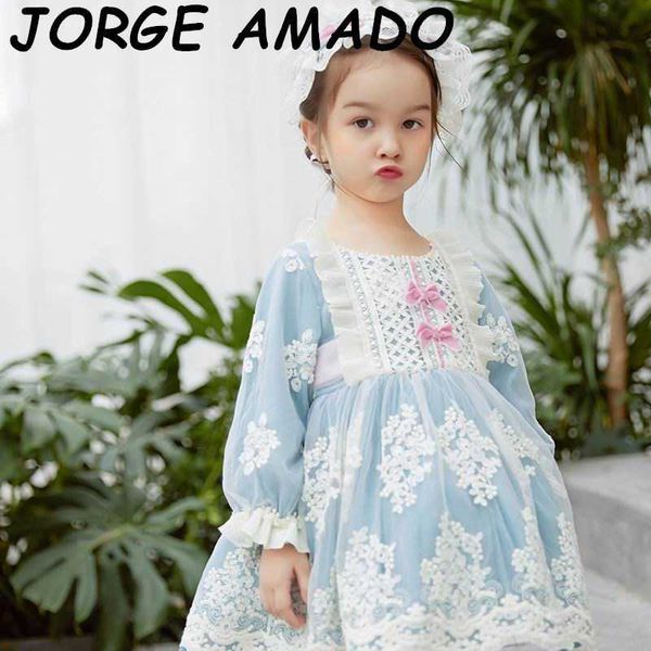 Vestidos infantiles de estilo español para niñas bordado azul claro de manga larga princesa lolita ropa de bebé E5309 210610