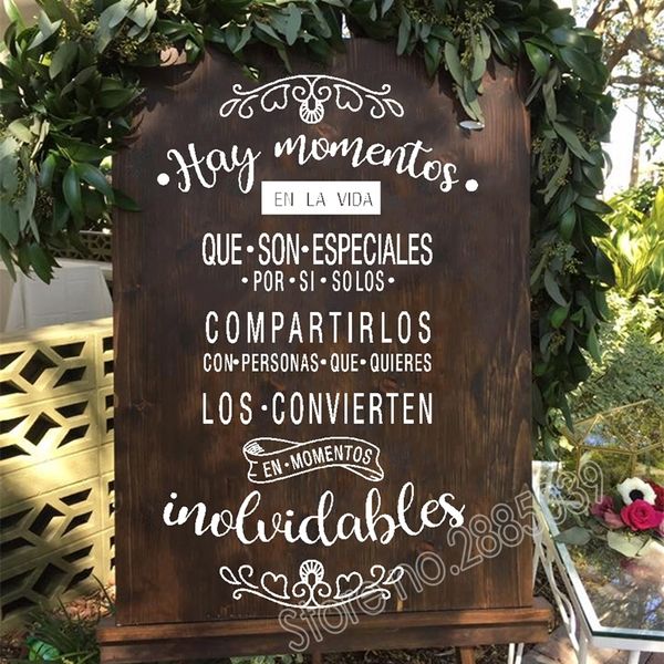 Pegatinas de pared españolas Hay momentos EN LA VIDA arte cita calcomanías tablero de boda decoración de vidrio papel tapiz de vinilo extraíble LC676 220613