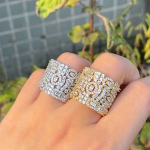 Spark Cubic Zircon 18k White Gold Plated Big Wide Open Manchet Verstelbare Engagement Party Ring voor Bruiloft Vrouwen Sieraden Accessoire