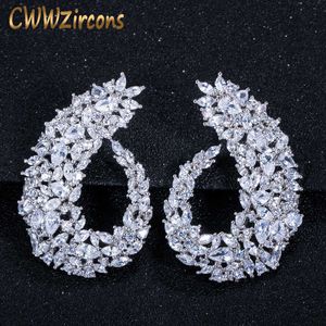 Sparking cubique zircone argent couleur femmes grande fleur boucles d'oreilles pour les mariées bijoux de mariage accessoires CZ416 210714