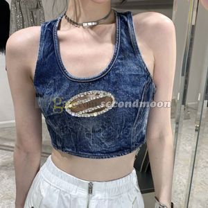 Femmes denim Crop Top Hiny Ringestone Vest U Tanks Neck Tops Summer Sexy Sexy