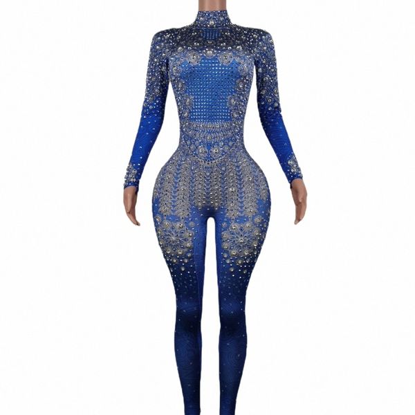 Sparkle Blue Rhinestes Combinaison Femme Stretch Leggings Chanteur Costume Fête D'anniversaire Club Stage Outfit Spandex Yatelandisi 84Ea #