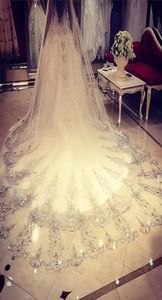 Sparkle Cathédrale Longueur Voiles De Mariée Cristal Perlé Dentelle Appliques De Luxe Long Tulle Mariage Voile Ivoire Blanc Couleur 2023 Mariage4703893