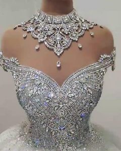 Sparkle Crystal Vestidos Novia 2022 Trouwjurken Hoge Hals Luxe Bruidsjurken Backless Beaded Princess Robe de Mariee