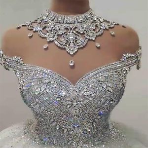 Sparkle Crystal Vestidos Novia 2022 Trouwjurk Hoge Hals Luxe Bruidsjurken Backless Kralen Prinses robe de mariee270M