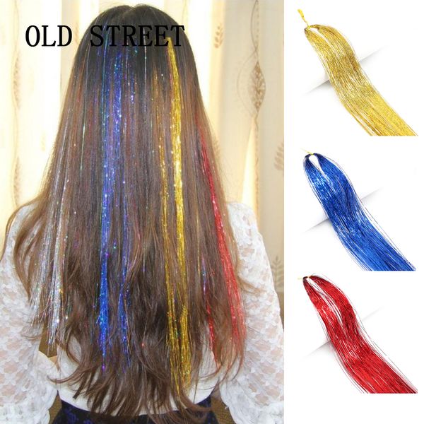 Sparkle Hair Tinsel Rainbow Colored Synthetic False Hair Extensions Decor Glitter Strips 120 hilos para niñas.