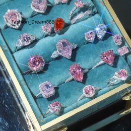 Sparkle Jewelry 925 Sterling Silver Women Engagement Ring Stralingsgesneden roze 5a 8a solitaire kubieke zirconia belofte trouwring