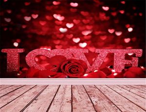 Sparkle Love Hearts Red Bokeh achtergronden Romantische Roses Valentijnsdag Wedding Pography Studio Achtergrond houten vloer315Q3882740