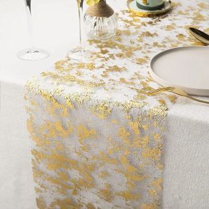 Sparkle Metallic Gold Table Runner Pailletten Glitter Folie Mesh Roll Table Cleoth For Wedding Event Birthday Baptism Baby Shower Decor